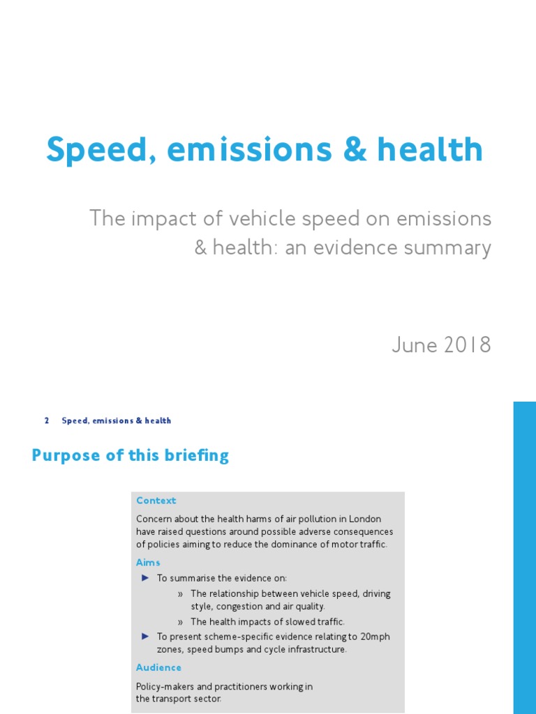 The Impact of Vehicle Speed On Emissions & Health: An Evidence Summary ...