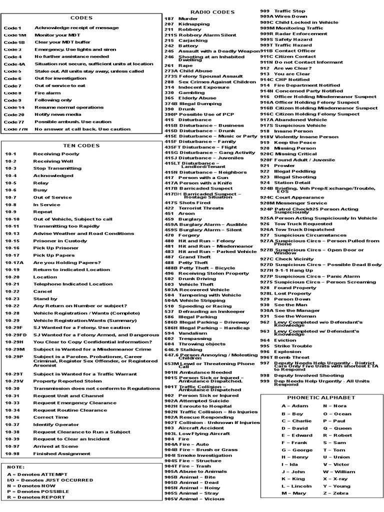 Radio Codes | PDF | Theft | Burglary