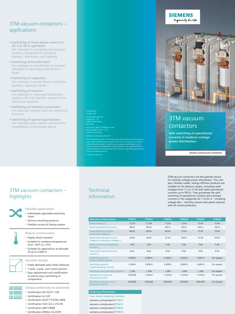 3tm Vacuum Contactors en | PDF | Electric Power Distribution | Transformer