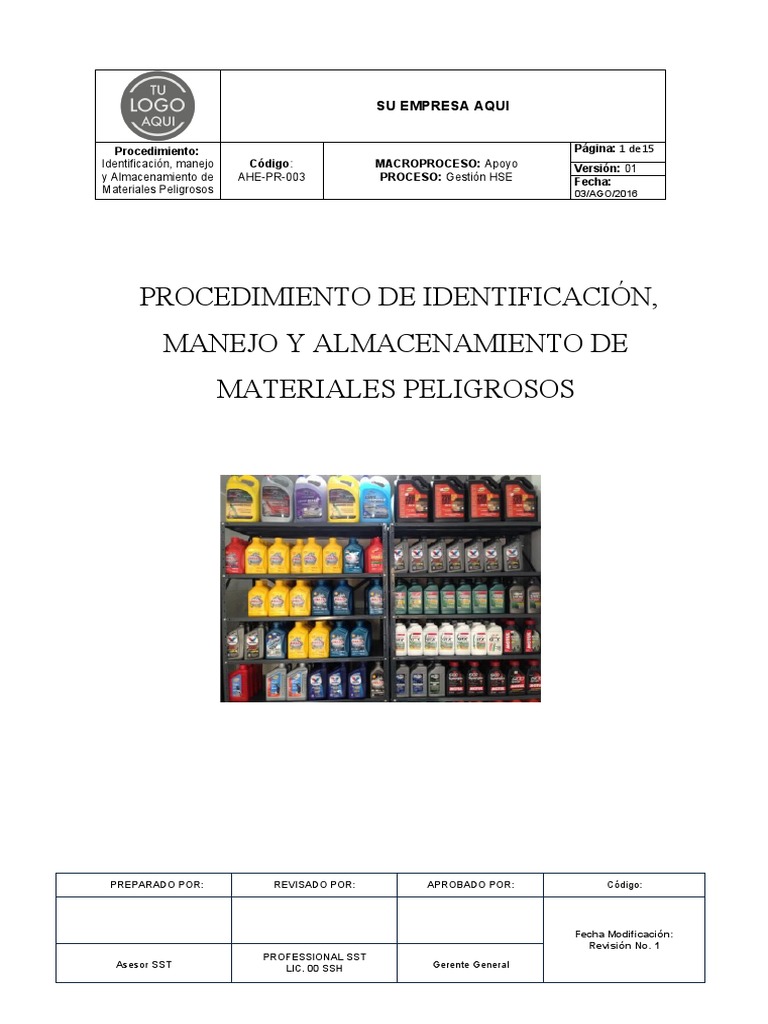 Procedimiento de Identificación, Manejo y Almacenamiento de Materiales ...