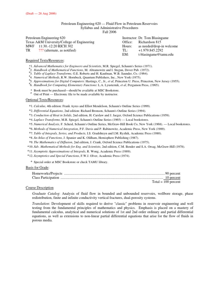 Fluid Flow in Petroleum Reservoirs - Content PDF | PDF | Permeability ...