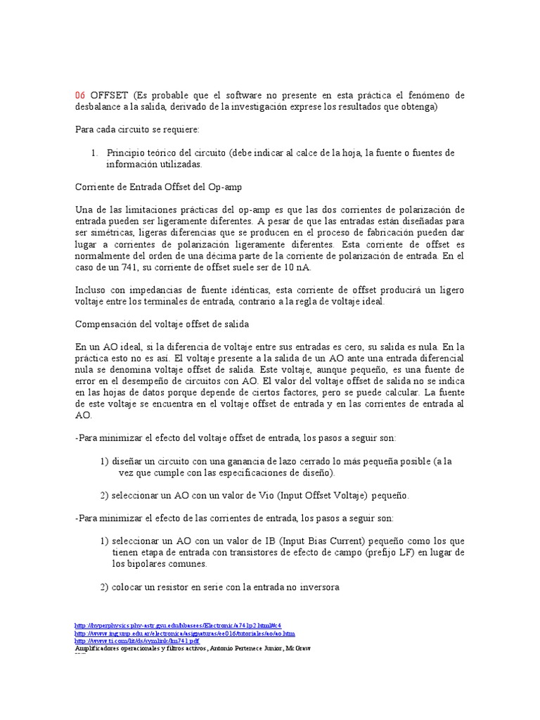 Efecto y Compensación del Offset en Op-Amps | PDF | voltaje | Electrónica