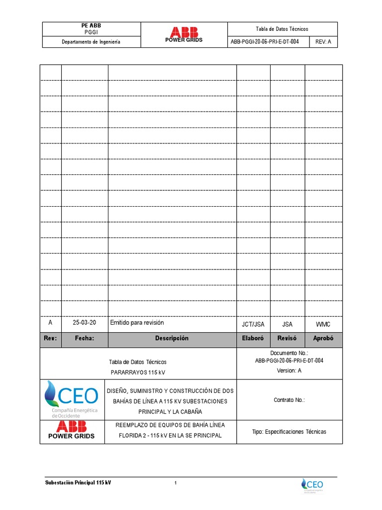 ABB-PGGI-20-06-PRI-E-DT-004 Tabla de Datos Técnicos Pararrayos | PDF ...