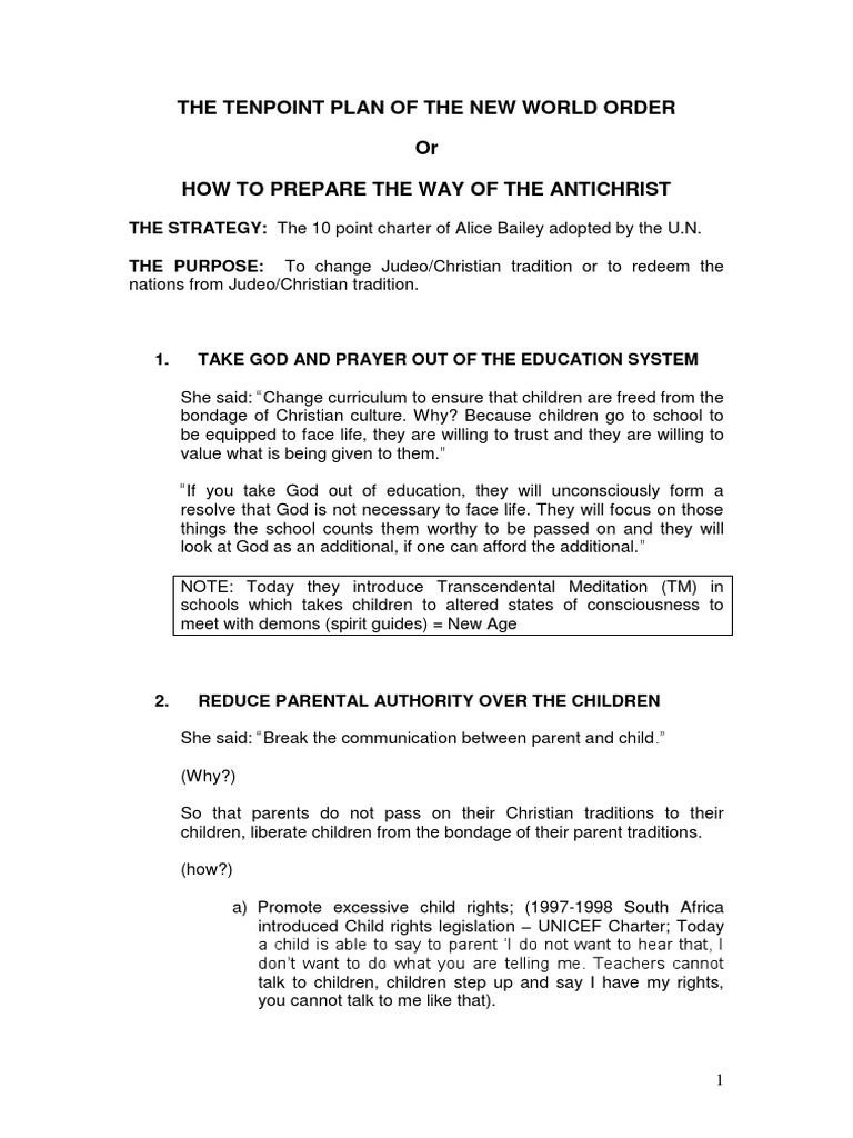 Alice Bailey's 10-Point NWO Agenda | PDF | Religion And Belief
