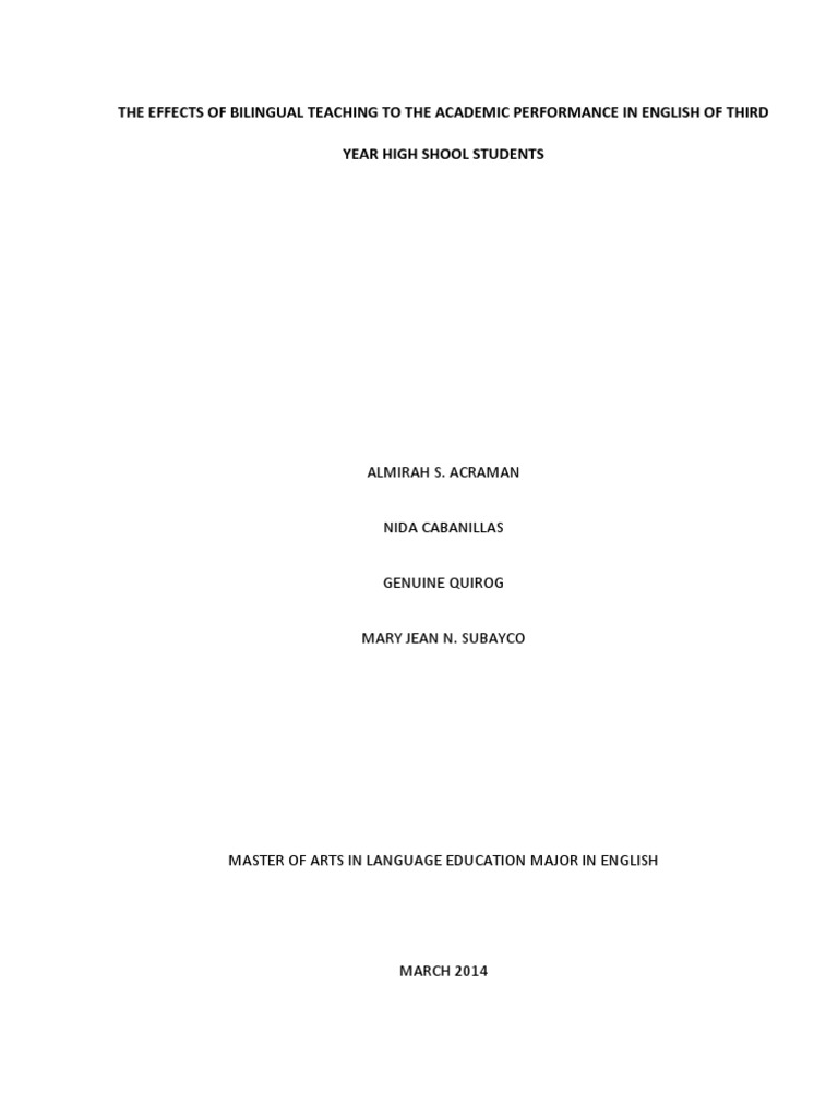The Effects of Bilingual Teaching To The Academic Performance in ...
