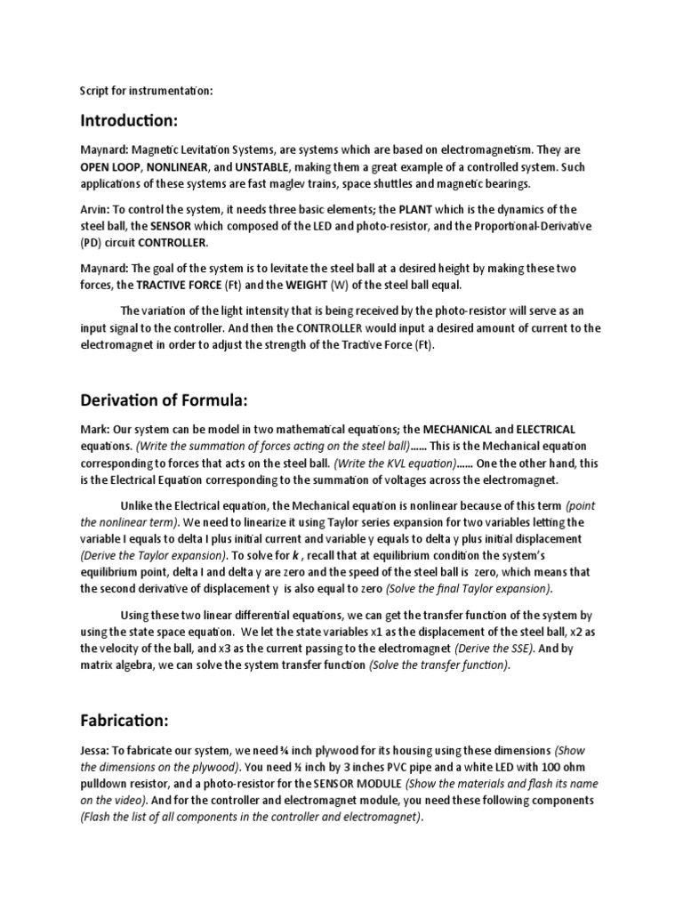 Magnetic Levitation System Script | PDF | Control Theory | Nonlinear System