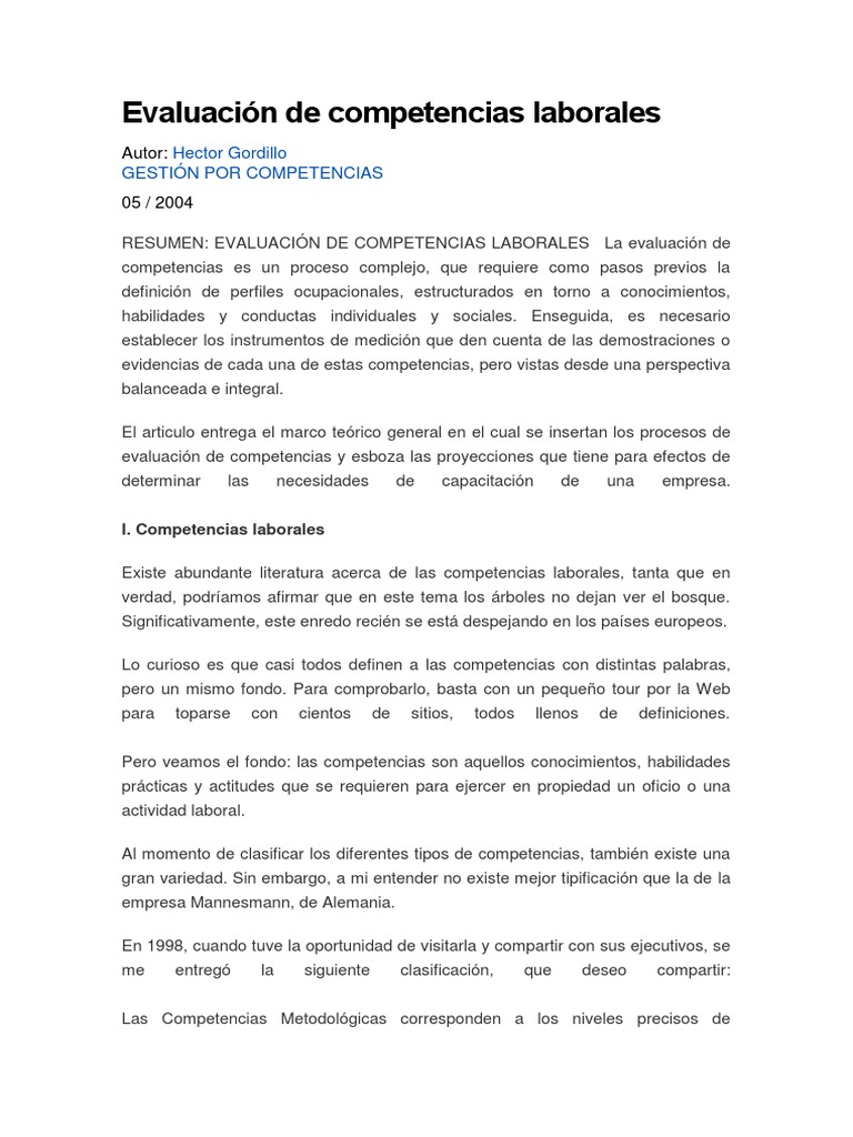 Evaluacion de Competencias Laborales PDF | PDF | Evaluación ...