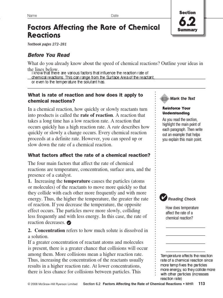 Rate Of Reaction Assignment Reaction Rate Catalysis