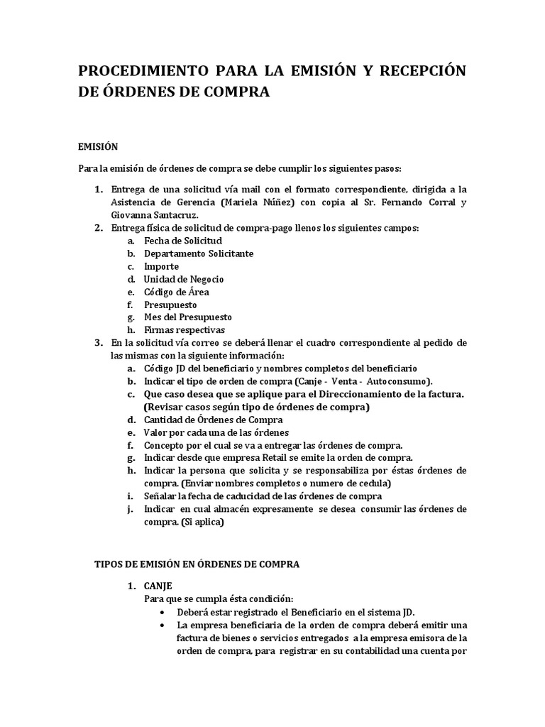 Procedimiento Emision Ordenes de Compra | PDF | Factura | Crédito