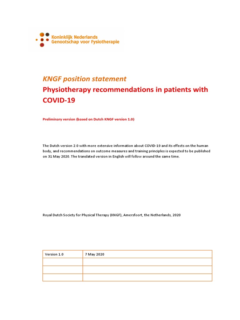KNGF Position Statement: Physiotherapy Recommendations in Patients With ...