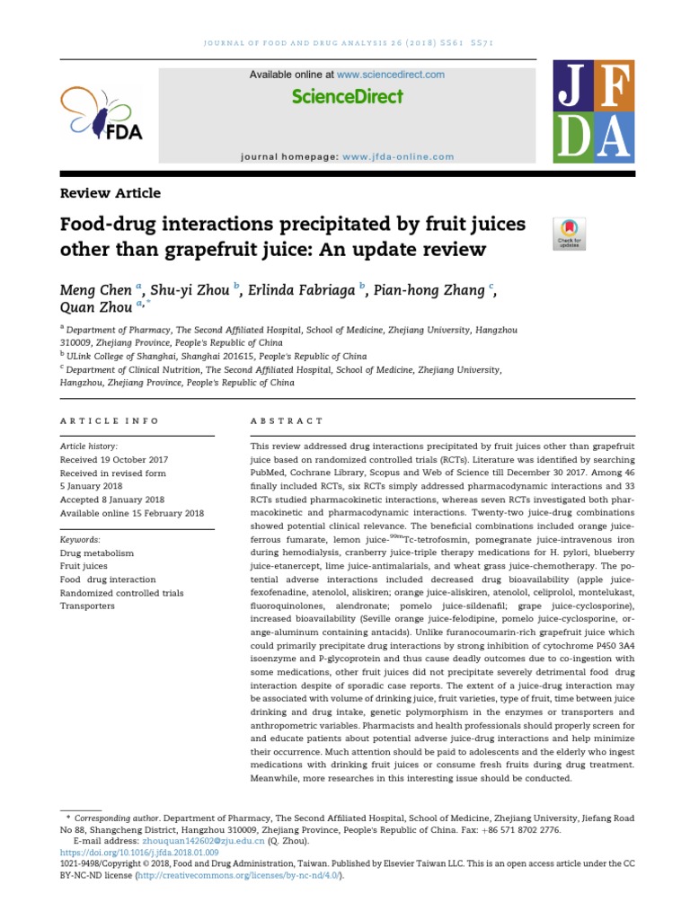 FoodDrug Interactions Precipitated by Fruit Juices Other Than