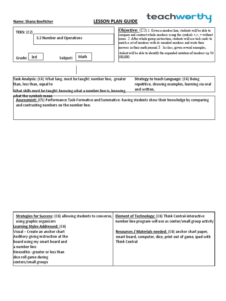 3rd Grade Math Lesson Plan: Number Line | PDF | Lesson Plan | Applied ...