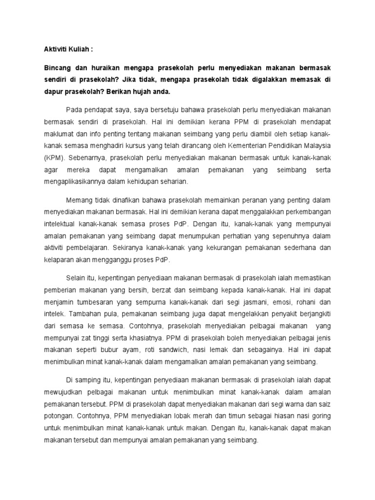 Kepentingan Penyediaan Makanan Prasekolah Pdf