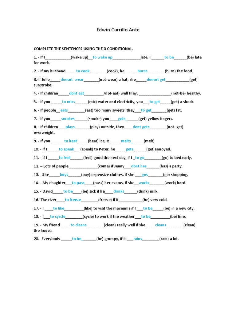 0 Conditional Sentence Practice | PDF | Wellness