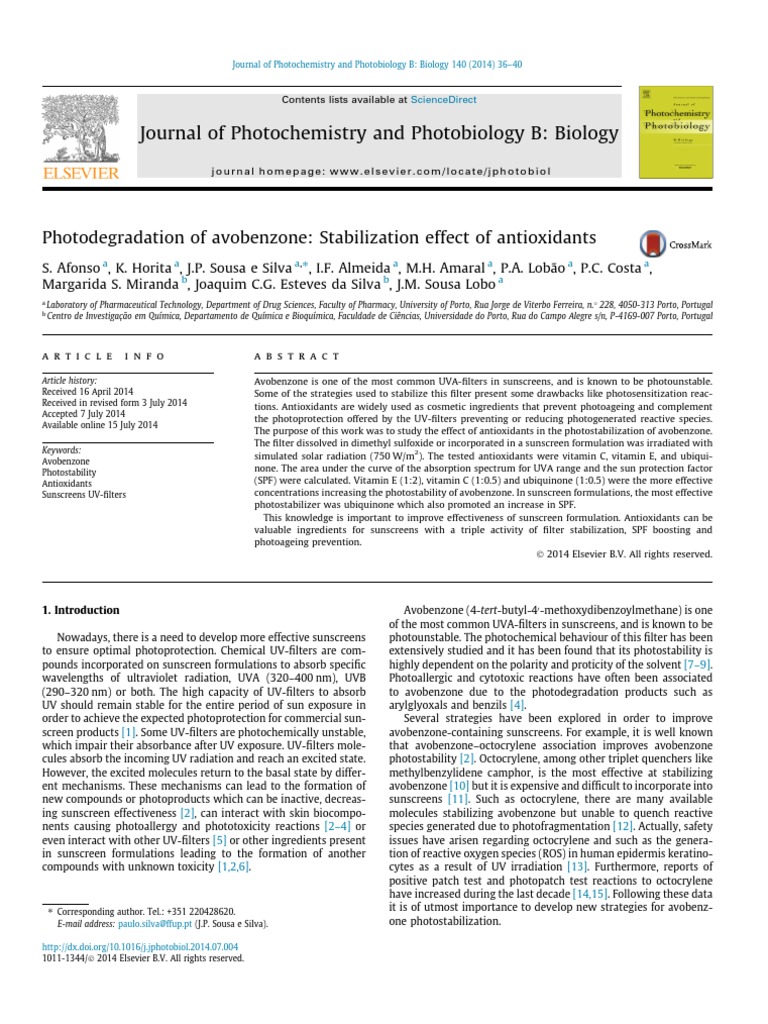 Journal of Photochemistry and Photobiology B: Biology | PDF | Sunscreen ...