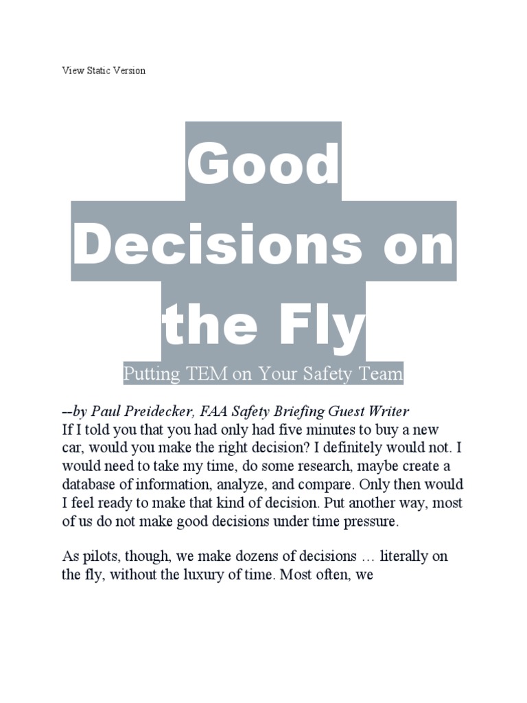 Making Quick Decisions in Aviation | PDF | Career & Growth | Self ...
