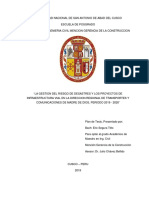 "La Gestion Del Riesgo de Desastres y Los Proyectos de Infraestructura Vial en La Direccion Regional de Transportes y Comunicaciones de Madre de Dios, Periodo 2019 - 2020