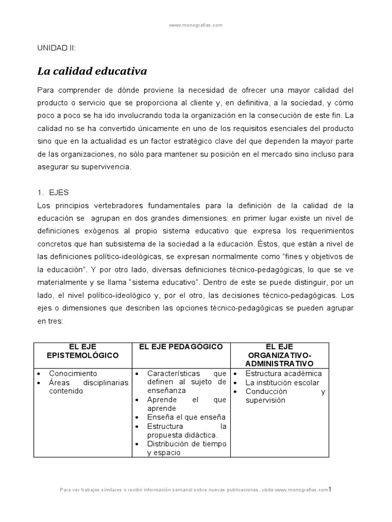 Ejes de la Calidad Educativa | PDF | Calidad (comercial) | Aprendizaje