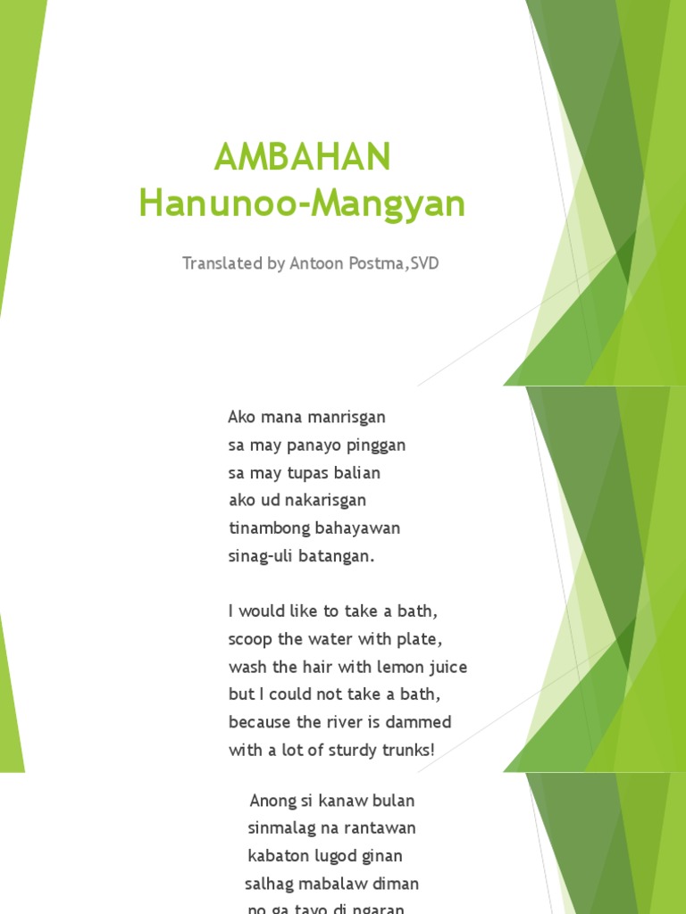 Ambahan HanunooMangyan Translated by Antoon Postma, SVD PDF