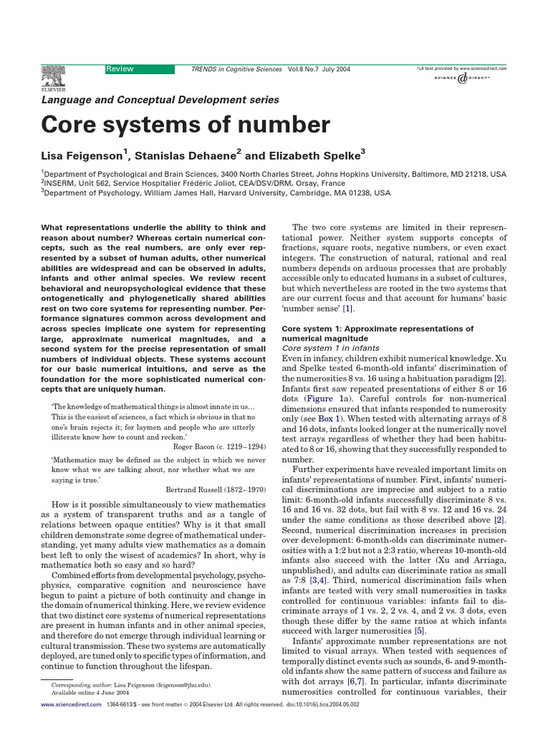 Core Systems of Number in Cognition | PDF | Quantity | System