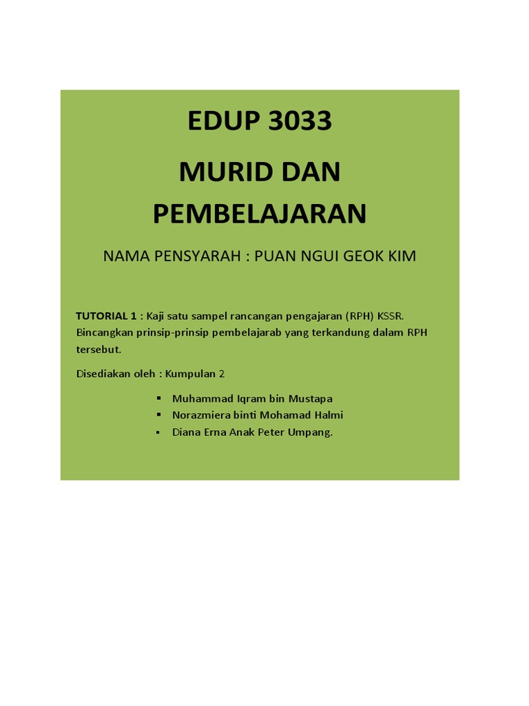 Edup3033 Tuto1 | PDF | Karier & Perkembangan | Seni & Disiplin Bahasa