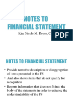 Notes To Financial Statement: Kim Nicole M. Reyes, CPA