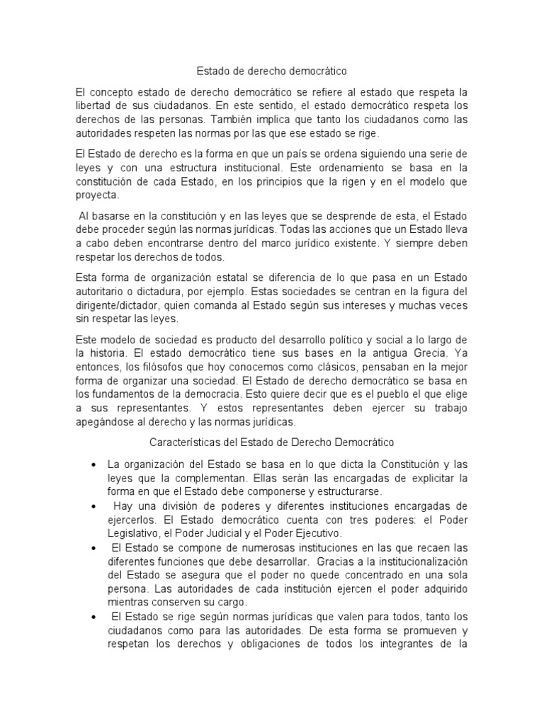 Estado de Derecho Democrático | PDF | Estado (política) | Democracia
