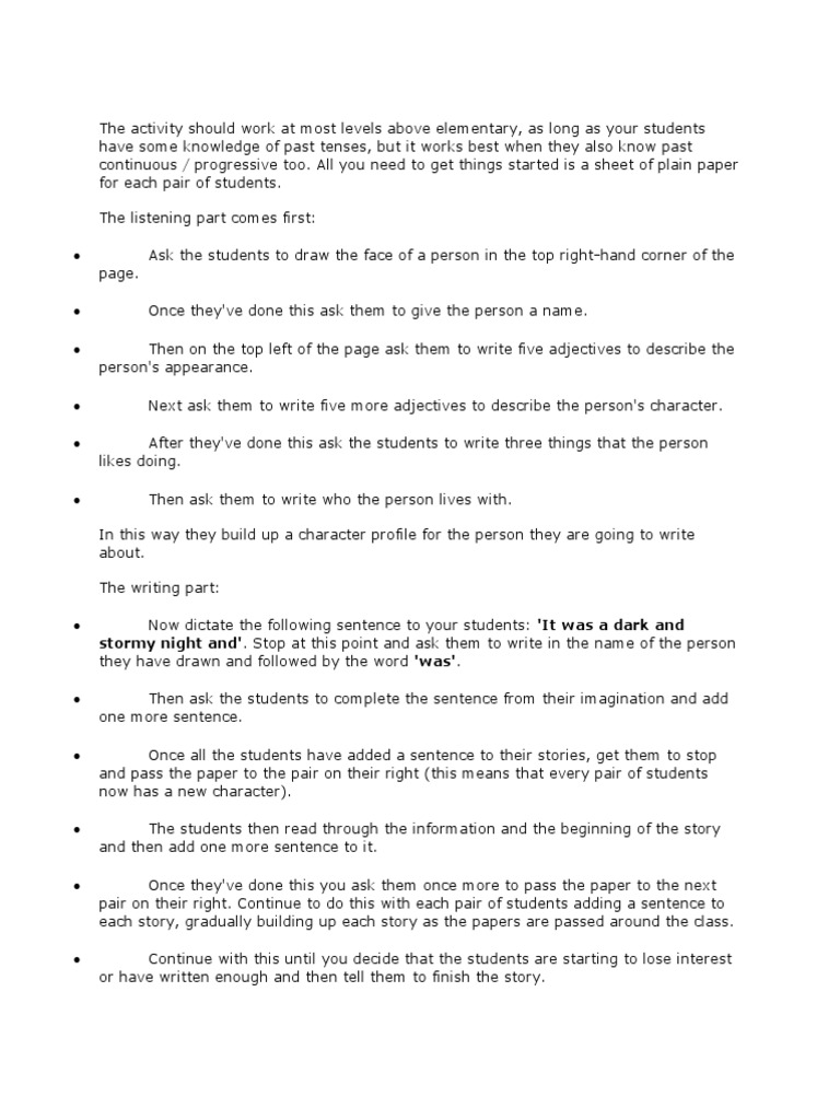 Creative Writing Activity | PDF | Syntax | Grammar