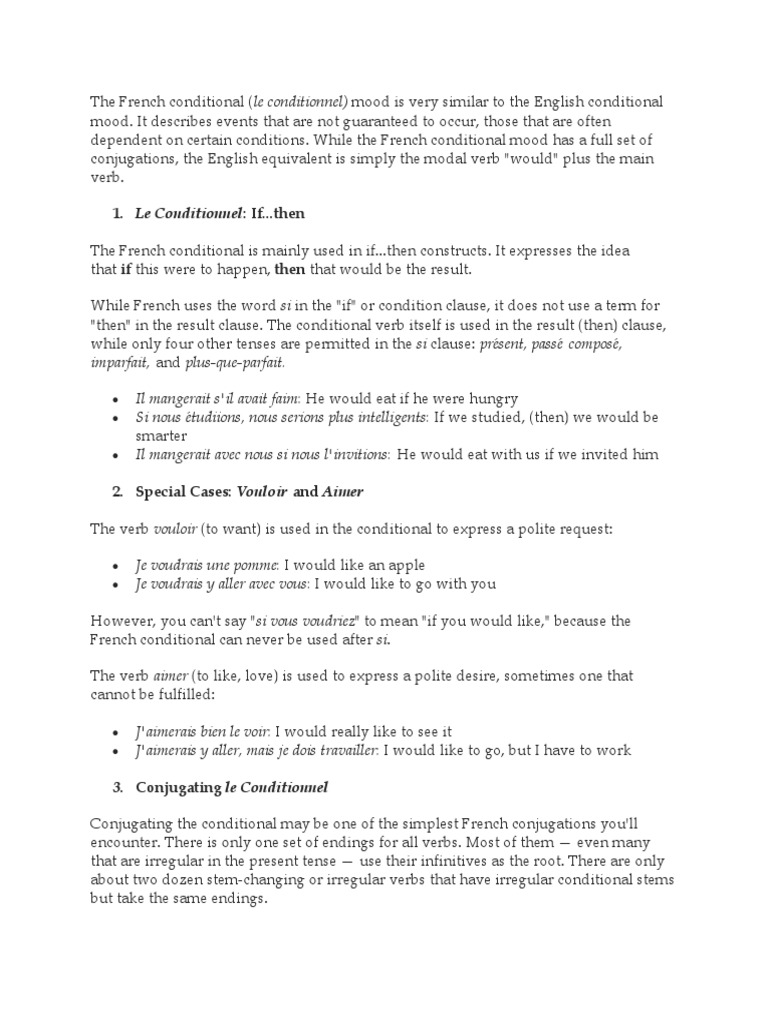 Conditionnel Present Et Passe | PDF | Grammatical Conjugation ...