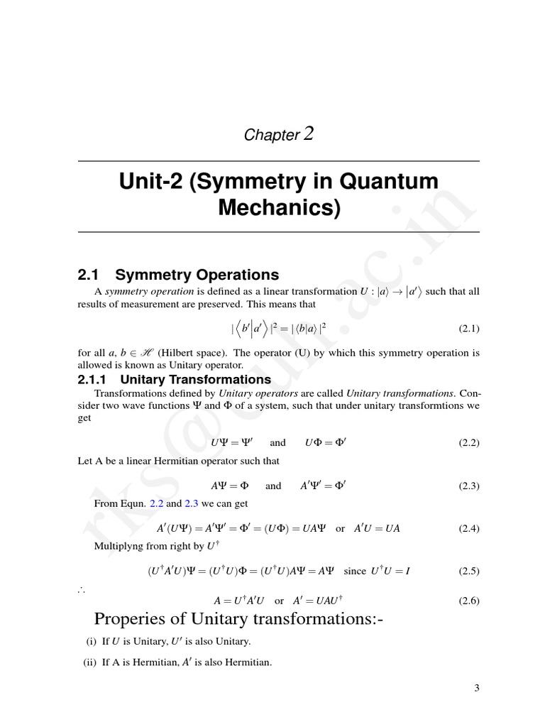 Symmetry Operations in Quantum Mechanics | PDF | Hamiltonian (Quantum ...