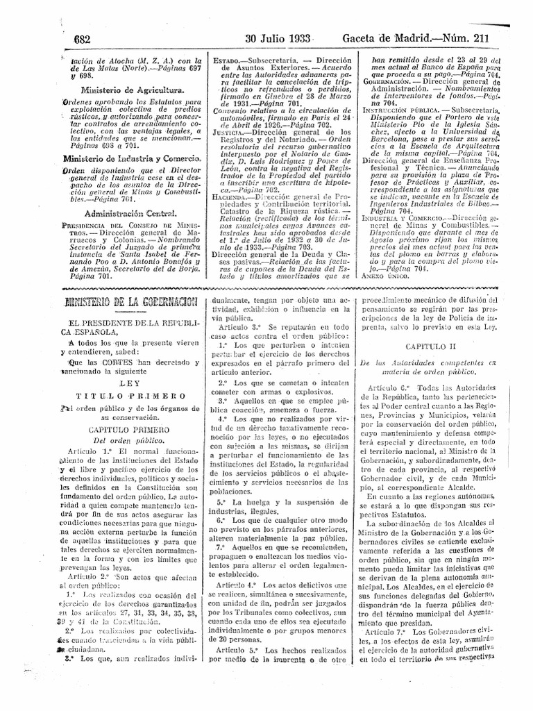 Ley de Orden Público 1933 PDF Información del gobierno Ley
