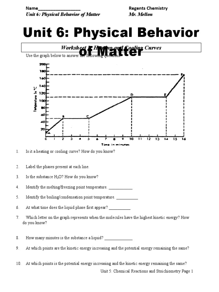 Heating and Cooling Curves  PDF Intended For Heating And Cooling Curves Worksheet