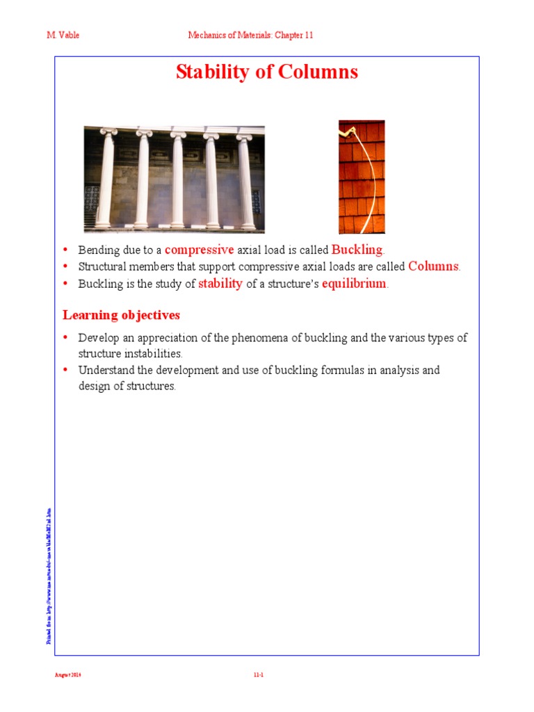 Stability of Columns | PDF | Buckling | Strength Of Materials