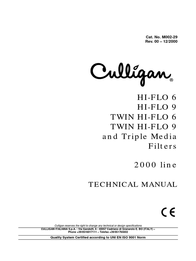 Culligan Hi-Flo Filter Technical Manual | PDF | Filtration | Water
