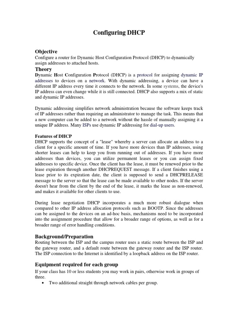 Configure DHCP for Dynamic IP Address Assignment | PDF | Ip Address ...