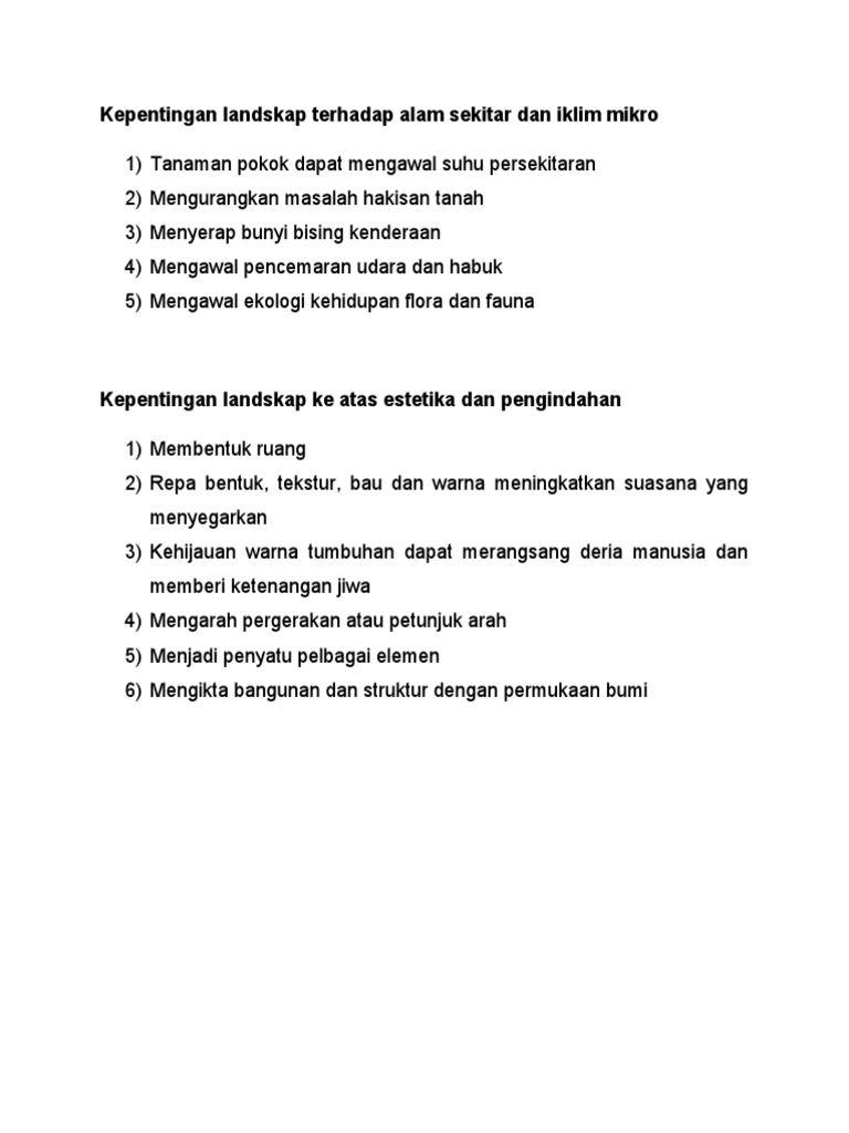 Kepentingan Landskap Terhadap Alam Sekitar Dan Iklim Mikro Pdf
