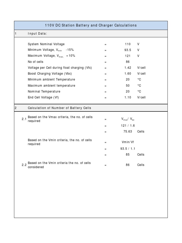 Battery Sizing PDF Battery Charger Electricity