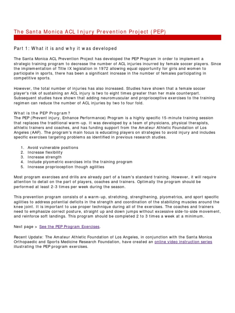Santa Monica PEP Program Overview | PDF | Knee | Musculoskeletal System