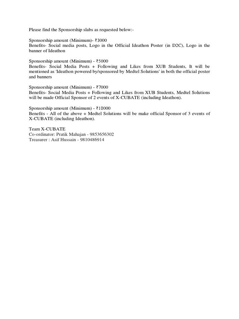 Sponsorship Tiers for Ideathon Event | PDF