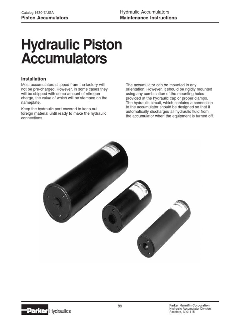 V61342 Parker Piston Accumulators PDF Valve Piston