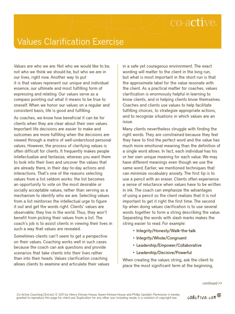 30 Values Clarification Exercise PDF | PDF | Value (Ethics) | Integrity