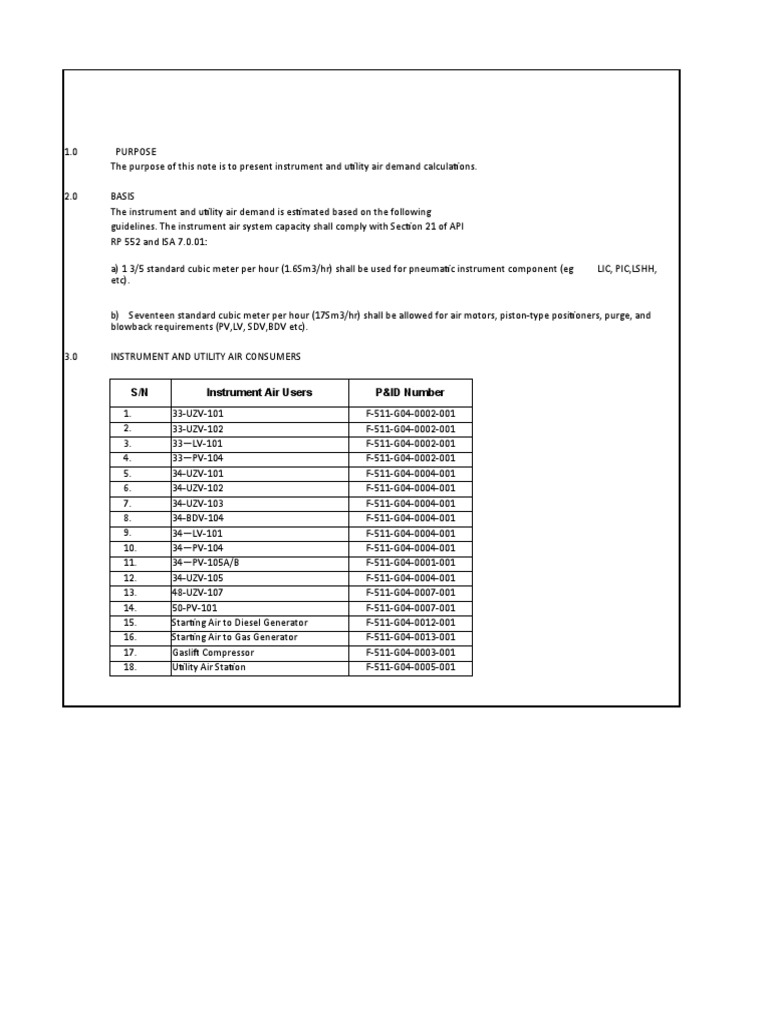 Instrument and Utility Air Demand Calculations | PDF | Sustainable ...