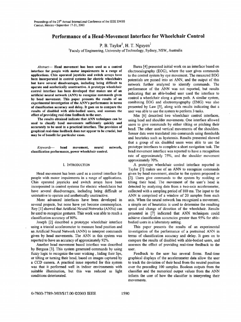 Performance of A Head-Movement Interface For Wheelchair Control | PDF ...