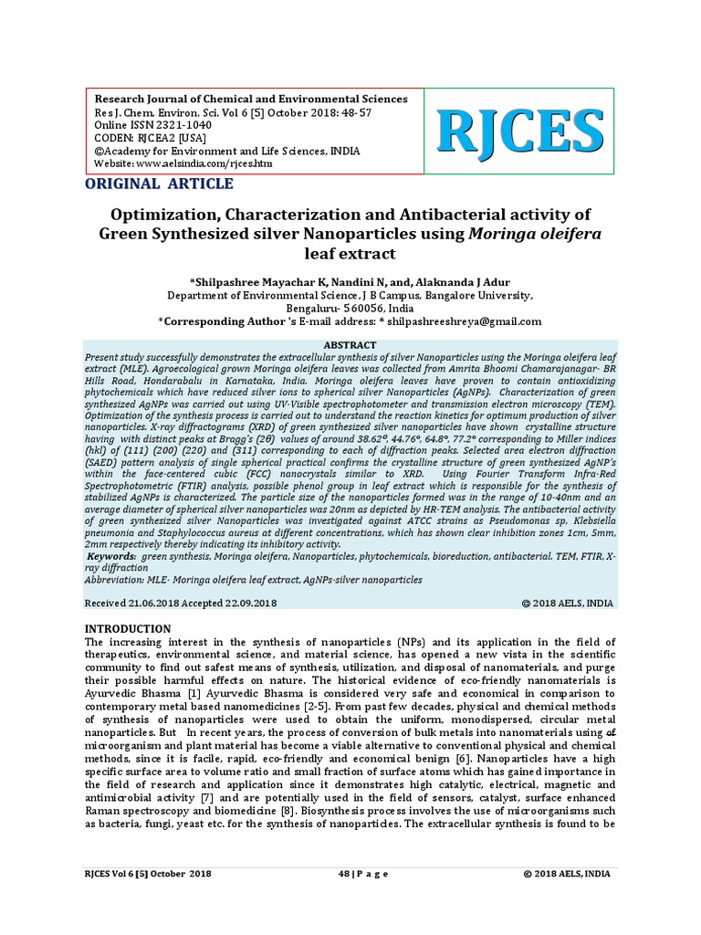 Optimization, Characterization and Antibacterial Activity of Green ...