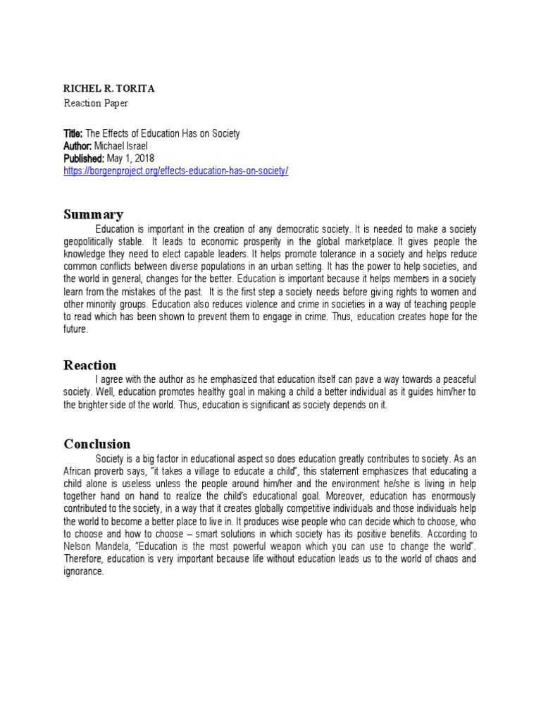 Impact of Education on Society | PDF