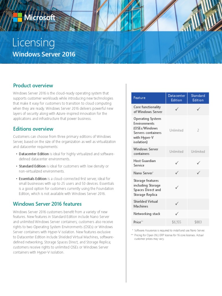 Licensing: Windows Server 2016 | PDF