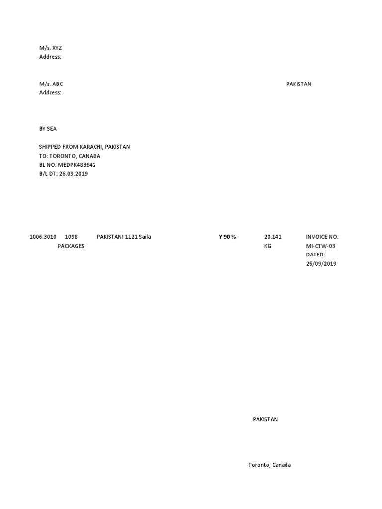 Shipping Details: Karachi to Toronto | PDF
