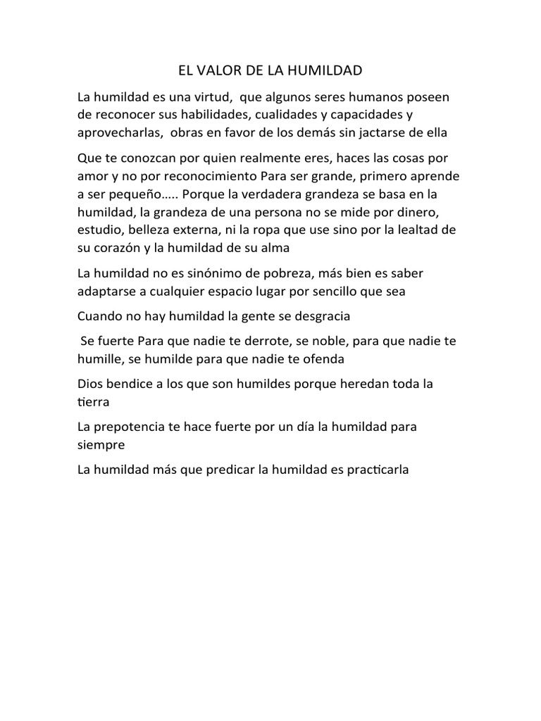 El Valor de la Humildad | PDF | Derecho