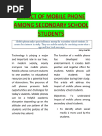 Impact of Mobile Phone Among Secondary School Students