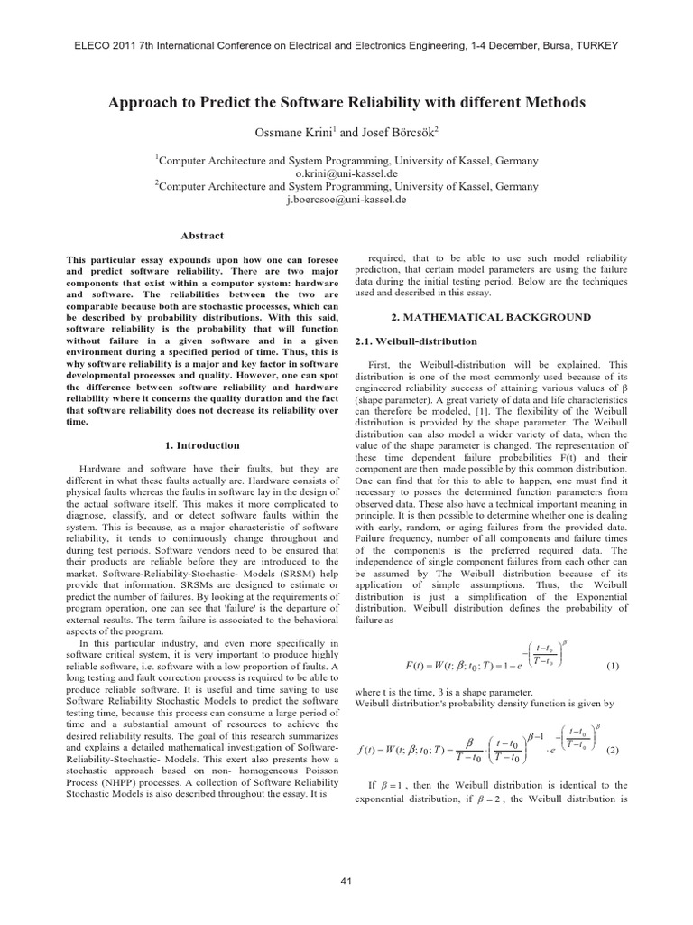Approach To Predict The Software Reliability With Different Methods ...